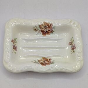 Vintage Athena Soap Dish Peach Floral Pattern. No chips cracks or scratches.